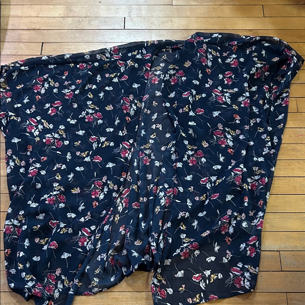 EUC Terra & Sky Navy Floral Sheer Fabric Cardigan/Duster